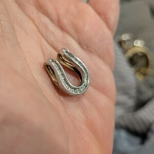 Vintage 10 Karat Two Tone White Yellow Gold With Diamonds Horseshoe Pendant
